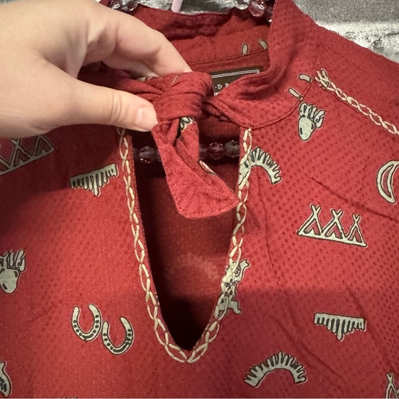 Double D Ranch Red Tiered Western Trails Tie Rodeo Cowgirl Midi dress - Picture 5 of 13